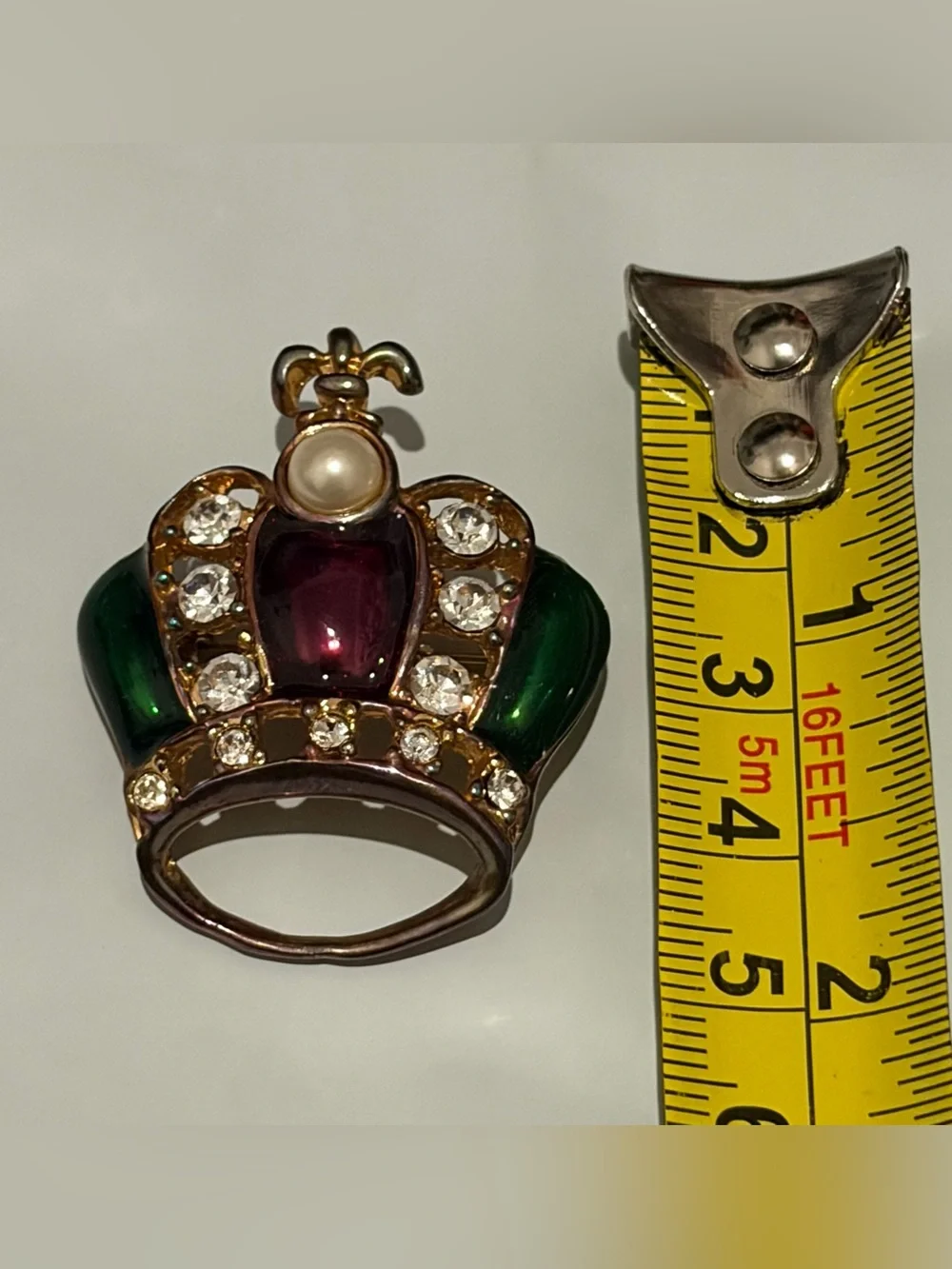 VTG Mardi Gras Brooch Pin Faux Pearl Green And Purple Enamel